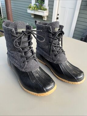 Bass Harlequin Black & Gray Herringbone Lace-Up Winter Duck Boots